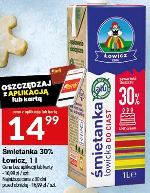Śmietanka 30% Łowicz, 1 l promocja w Twój Market