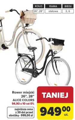 Rower miejski ALICE COLORS 26" promocja w Carrefour