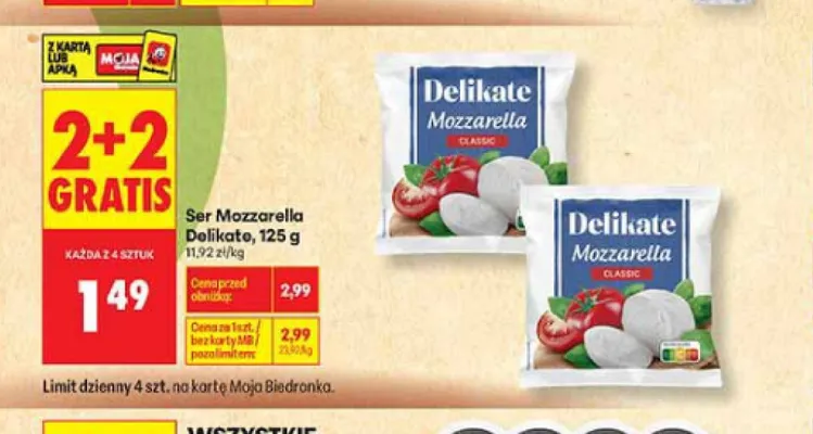 Ser Mozzarella Delikate promocja w Biedronka