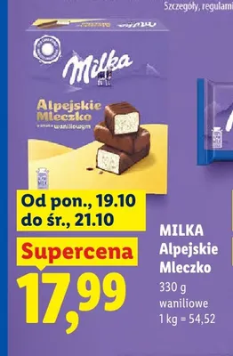 Alpejskie Mleczko waniliowe Milka promocja w Lidl