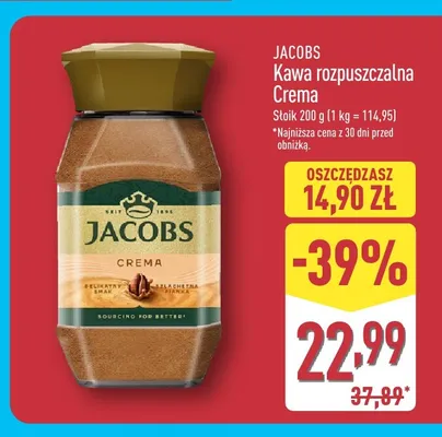 Kawa rozpuszczalna Crema Jacobs promocja w Aldi