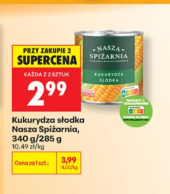 Kukurydza słodka Nasza Spiżarnia promocja w Biedronka