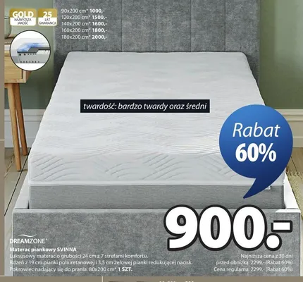 Materac piankowy DREAMZONE SVINNA 80x200cm promocja w Jysk