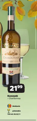 Wino białe półsłodkie Kazayak Chardonnay promocja w Netto