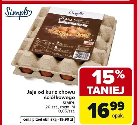 Jaja od kur z chowu ściółkowego promocja w Carrefour