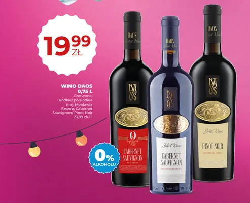 Wino bezalkoholowe DAOS Cabernet Sauvignon czerwone słodkie promocja w Duży Ben