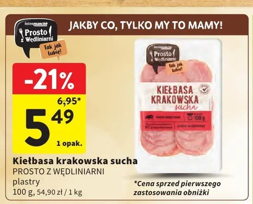 Kiełbasa krakowska sucha plastry Prosto z Wędliniarni promocja w Intermarche