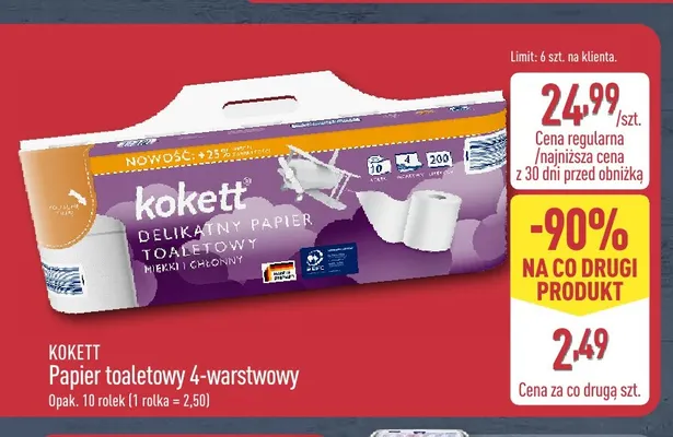 Papier toaletowy 4-warstwowy Kokett 10-pak promocja w Aldi