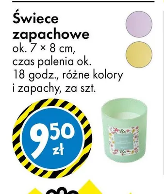 Świece zapachowe ok. 7 × 8 cm, czas palenia ok. 18 godz., różne kolory i zapachy promocja w Tedi