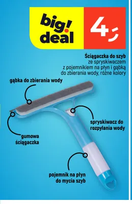 Ściągaczka do szyb ze spryskiwaczem z pojemnikiem na płyn i gąbką do zbierania wody promocja w Dealz