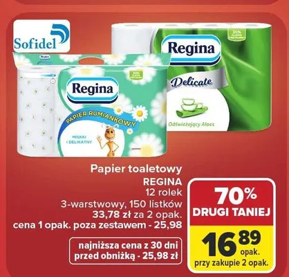 Papier toaletowy Regina Delicate 12 rolek promocja w Carrefour Market