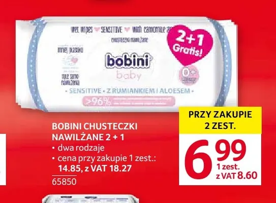 Chusteczki nawilżane Bobini 2+1 promocja w Selgros