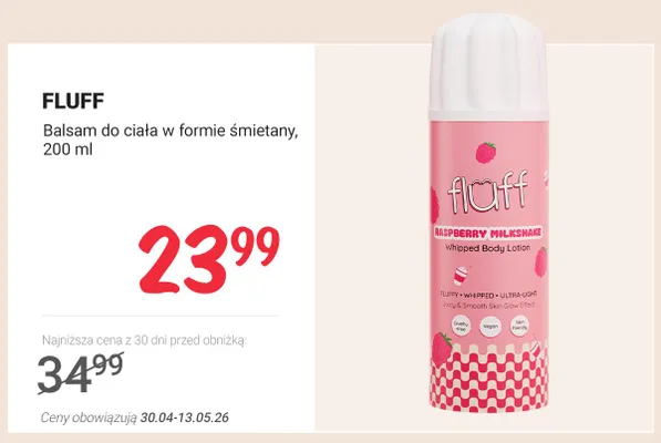 Balsam do ciała w formie śmietany FLUFF Raspberry Milkshake promocja w Rossmann