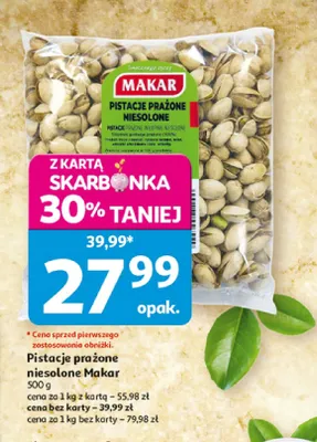 Pistacje prażone niesolone Makar promocja w Auchan
