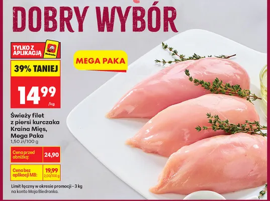 Świeży filet z piersi kurczaka Mega Paka promocja w Biedronka