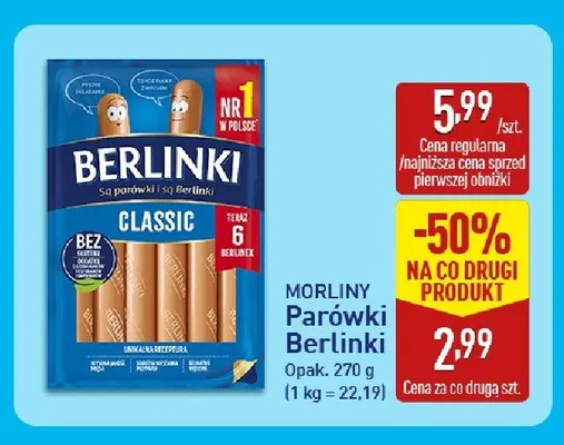 Parówki Berlinki Classic Morliny promocja w Aldi