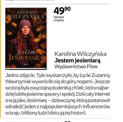Książka Karolina Wilczyńska Jestem jesieniarą promocja w Empik