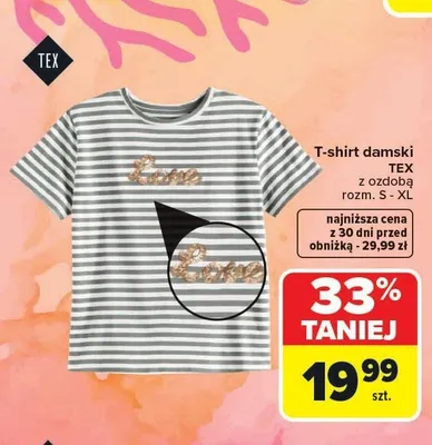 T-shirt damski TEX z ozdobą rozm. S - XL promocja w Carrefour
