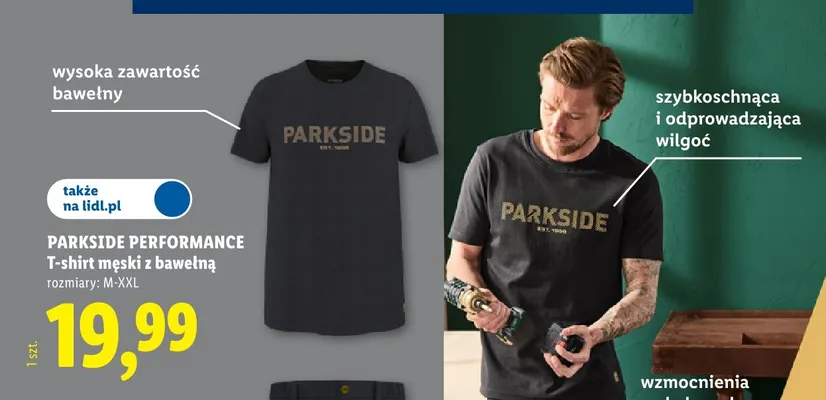 T-shirt męski z bawełną Parkside Performance promocja w Lidl