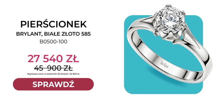 Pierścionek brylant białe złoto 585 B0500-100 Briju promocja w Briju