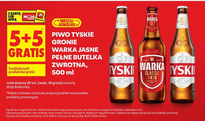 Piwo Tyskie Gronie 5+5 GRATIS promocja w Biedronka