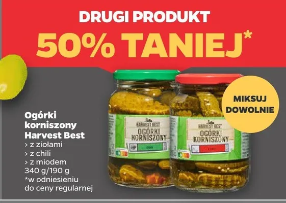 Ogórki korniszony Harvest Best z ziołami, drugi produkt 50% taniej promocja w Netto