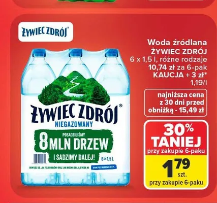 Woda źródlana Żywiec Zdrój niegazowana 6-pak 1,5 l promocja w Carrefour Market