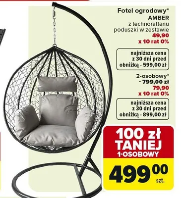 Fotel ogrodowy Amber z technorattanu poduszki w zestawie promocja w Carrefour