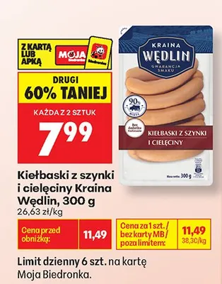 Kiełbaski z szynki i cielęciny Kraina Wędlin promocja w Biedronka