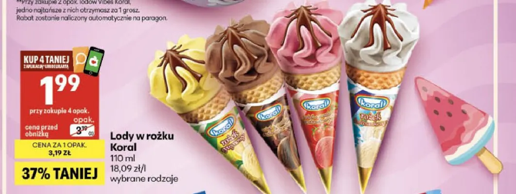 Lody w rożku promocja w Delikatesy Centrum