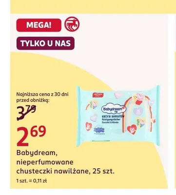 Chusteczki nawilżane Babydream extra sensitive nieperfumowane promocja w Rossmann