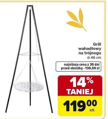 Grill wahadłowy na trójnogu promocja w Carrefour