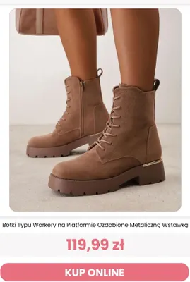 Botki typu workery na platformie ozdobione metaliczną wstawką Renee promocja w Renee