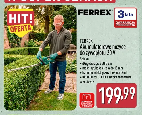 Akumulatorowe nożyce do żywopłotu Ferrex promocja w Aldi