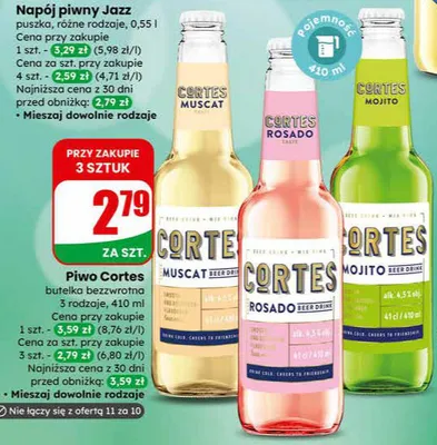 Piwo Cortes butelka bezwzrotna 3 rodzaje promocja w Dino