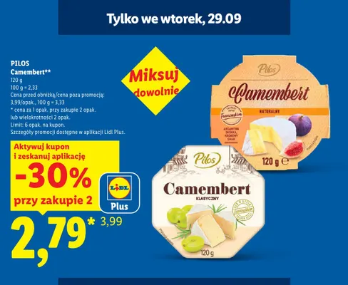 Camembert naturalny Pilos promocja w Lidl