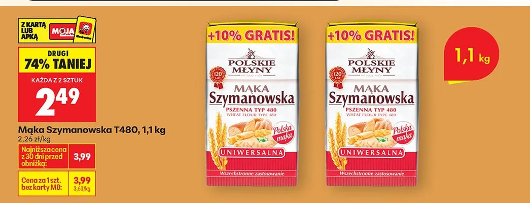 Mąka Szymanowska T480, 1,1 kg promocja w Biedronka