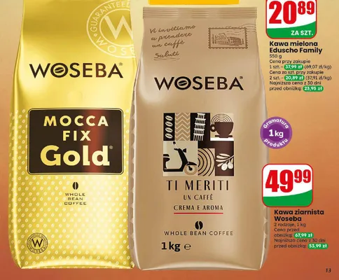 Kawa ziarnista Woseba Mocca Fix Gold promocja w Dino