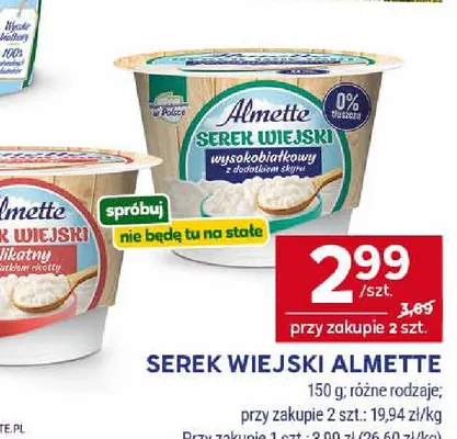 Serek wiejski Almette delikatny z dodatkiem ricotty promocja w Stokrotka