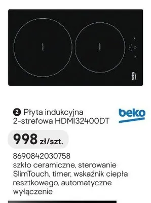 Płyta indukcyjna 2-strefowa Beko HDMI32400DT promocja w Castorama