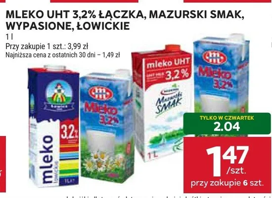 Mleko UHT 3.2% łączka, mazurski smak, wypasione, łowickie promocja w Stokrotka