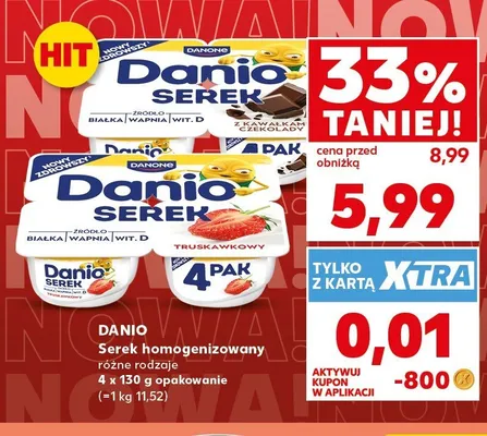 Serek homogenizowany Danio truskawkowy 4-pak promocja w Kaufland