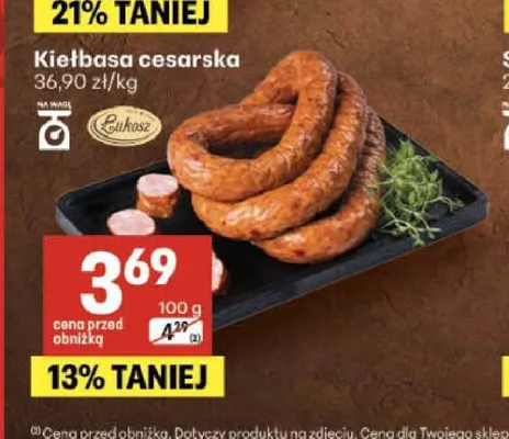 Kiełbasa cesarska Łukosz promocja w Delikatesy Centrum