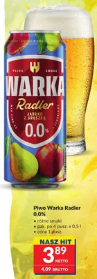 Piwo bezalkoholowe Warka Radler 0,0% promocja w Makro