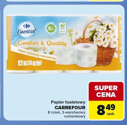 Papier toaletowy 3-warstwowy rumiankowy 8-pak Carrefour promocja w Carrefour Market