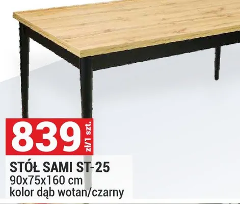 Stół Sami ST-25 90x75x160 cm kolor dąb wotan/czarny promocja w Merkury Market
