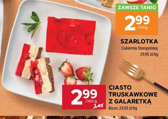 Ciasto truskawkowe z galaretką Bizon promocja w Stokrotka