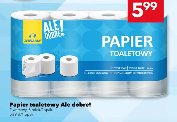 Papier toaletowy 2 warstwy, 8 rolek/1opak. promocja w LEWIATAN