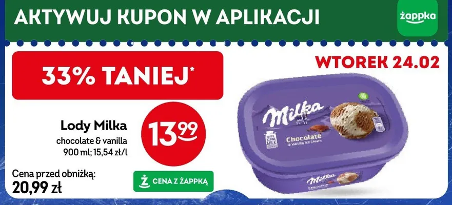 Lody Milka chocolate & vanilla promocja w Żabka