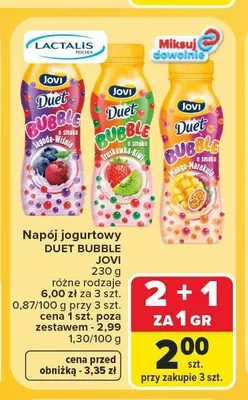 Napój jogurtowy Jovi Duet Bubble truskawka-kiwi promocja w Carrefour Market